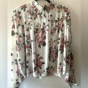 2-Piece Pink Roses-Splattered Top $& Skirt Size: XL